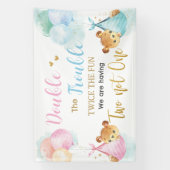 Cute Bears Twins Boy Girl Baby Shower Backdrop Banner (Vertikal)