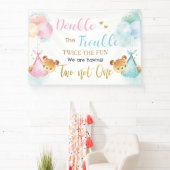 Cute Bears Twins Boy Girl Baby Shower Backdrop Banner (InSitu)