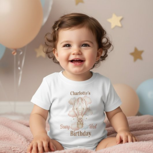 Cute Beary First Girl Birthday Baby T-shirt
