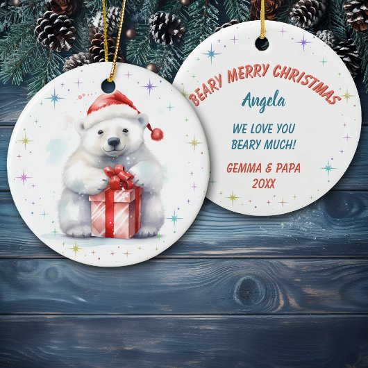 Cute Beary Merry Christmas Granddaughter Keramik Ornament