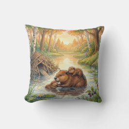Cute Beaver And Babies River and Lake Animals  Kissen