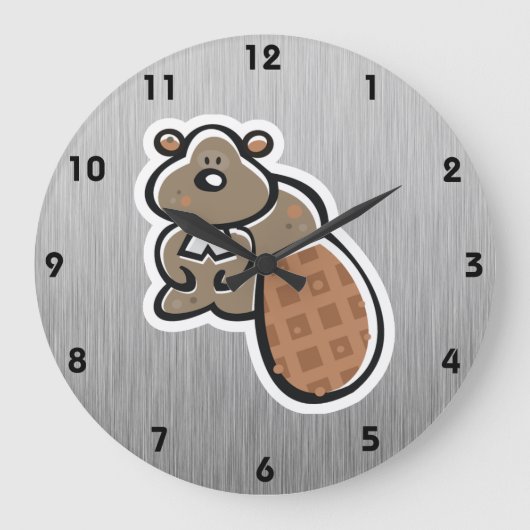 Cute Beaver; Metal-look Große Wanduhr (Vorderseite)