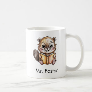 Cute Beaver Reading a Book Custom Kaffeetasse