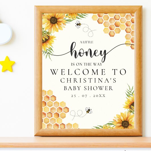 Cute Bee and Sunflower Baby shower Poster