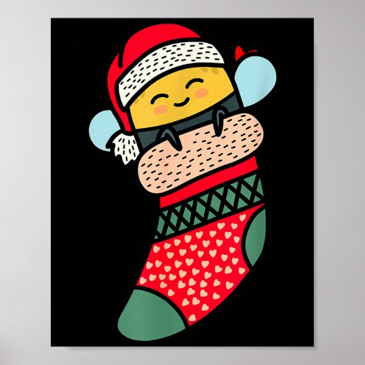 Cute Bee Baby Bumblebee In Christmas Sock Xmas Paj Poster (Vorne)