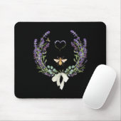 Cute Bee Bow Lavender Flower Heart Botanical Natur Mousepad (Mit Mouse)