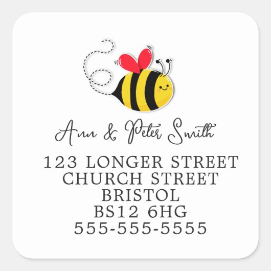 Cute Bee Change Address return label Quadratischer Aufkleber (Vorderseite)