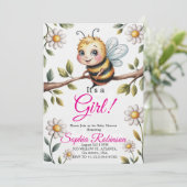 Cute Bee & Daisy Baby Shower Invitation Einladung (Stehend Vorderseite)