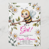 Cute Bee & Daisy Baby Shower Invitation Einladung (Vorne/Hinten)
