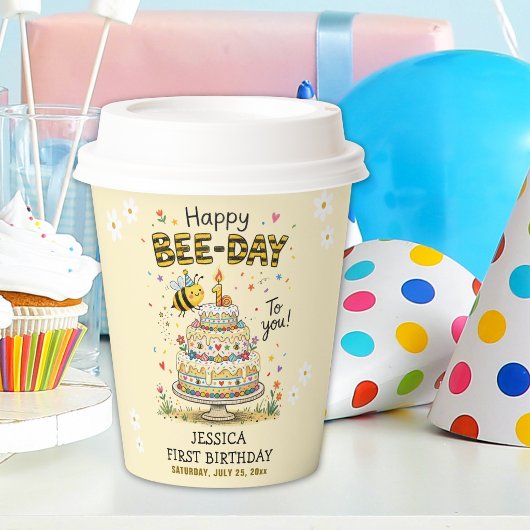 Cute Bee Day Birthday | Bumble Bee First Birthday Pappbecher