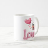 Cute Bee Fluffy Pink Love Heart Balloon Design Kaffeetasse (VorderseiteRechts)