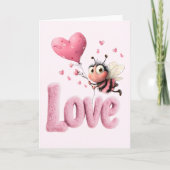Cute Bee Fluffy Pink Love Heart Balloon Design Karte (Vorderseite)