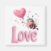 Cute Bee Fluffy Pink Love Heart Balloon  Magnet (Vorne)