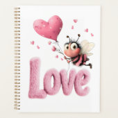 Cute Bee Fluffy Pink Love Heart Balloon Planer (Vorderseite)