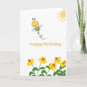 Cute Bee Happy Birthday Card Cute Bumblebee Flower Karte
