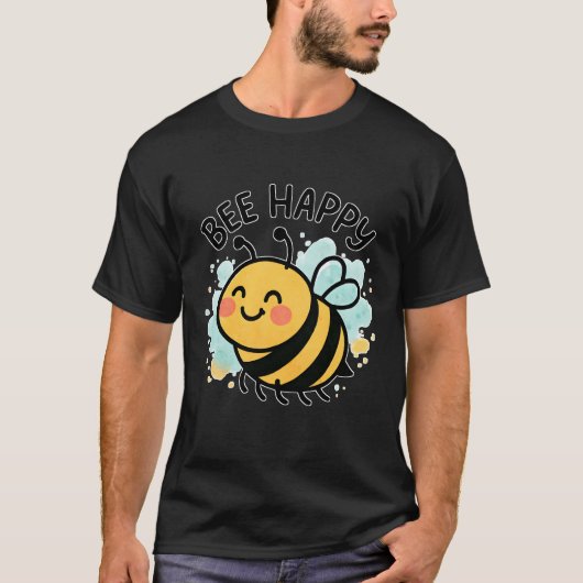 Cute Bee Happy Cartoon T-Shirt (Vorderseite)