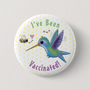 Cute bee hummingbird cartoon illustration button