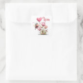 Cute Bee Love Heart Balloon Spring Flowers Quadratischer Aufkleber (Tasche)