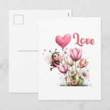 Cute Bee Love Heart & Floral 