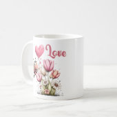 Cute Bee Love Heart & Floral  Kaffeetasse (Vorderseite Links)