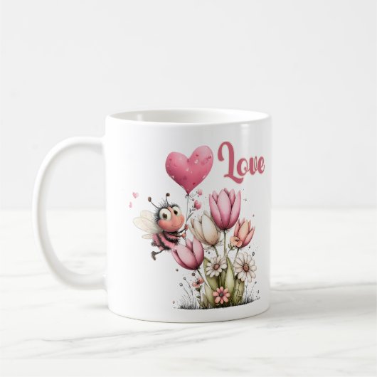 Cute Bee Love Heart & Floral  Kaffeetasse (Links)