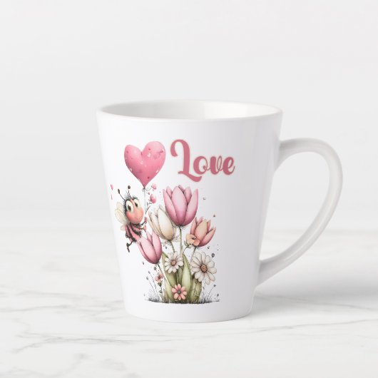 Cute Bee Love Heart & Floral  Milchtasse (Rechts)