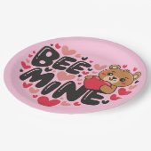 Cute Bee Mine Teddy Bear Valentine's Day Pappteller (Schrägansicht)