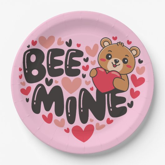 Cute Bee Mine Teddy Bear Valentine's Day Pappteller (Vorderseite)