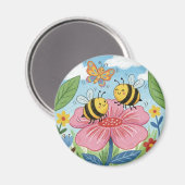 Cute Bee Whimsical Flower Garden Magnet (Vorderseite/Rückseite)