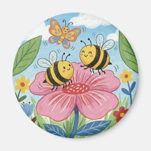 Cute Bee Whimsical Flower Garden Magnet (Vorne)