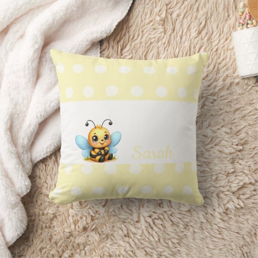 Cute Bee with Yellow Poka Dots-Customizable Kissen (Decke)