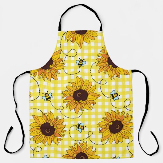Cute bees and sunflowers on a checkered background schürze (Vorderseite)