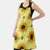 Cute bees and sunflowers on a checkered background schürze (InSitu)