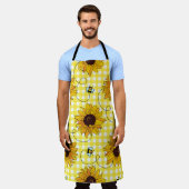 Cute bees and sunflowers on a checkered background schürze (Getragen)
