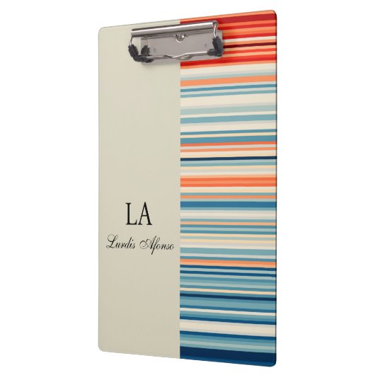Cute Beige Personalized Name Stripe Clipboard Klemmbrett (Links)