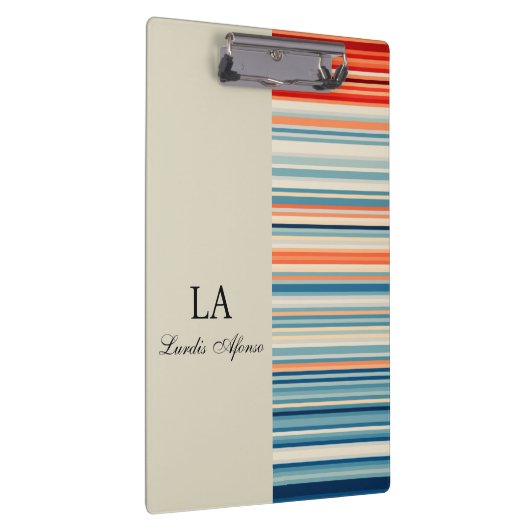 Cute Beige Personalized Name Stripe Clipboard Klemmbrett (Rechts)
