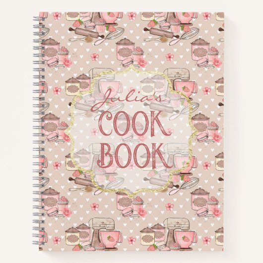 Cute Beige Retro Cook Book Personalized Notizblock (Vorderseite)