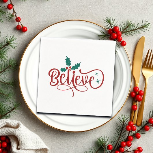 Cute 'Believe' Christmas Serviette