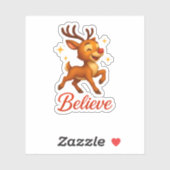 Cute “Believe” Reindeer Christmas Sticker (Blatt)
