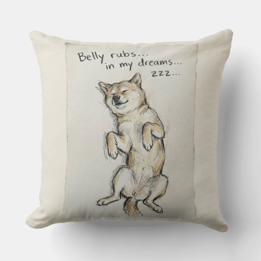 Cute "Belly Rubs In My Dreams" Sleeping Shiba Dog Kissen (Vorderseite)