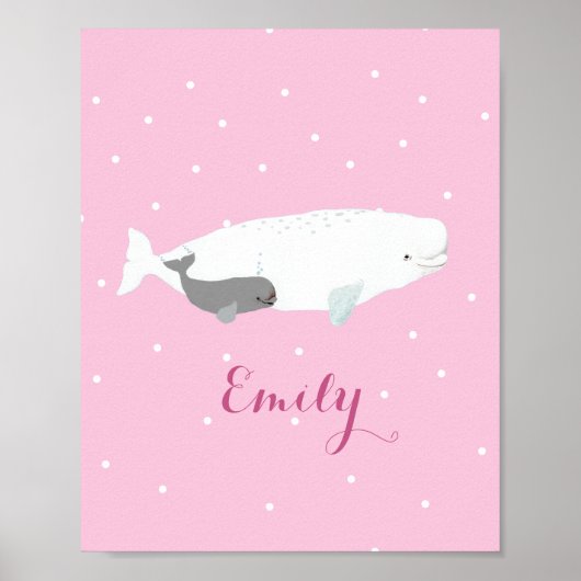 Cute Beluga Whale For Girls, Custom Name Pink Poster (Vorne)