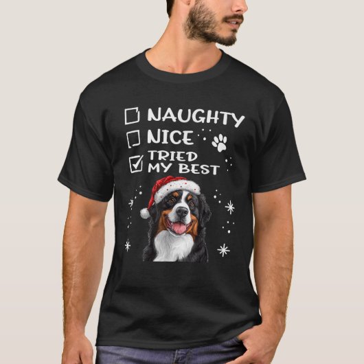 Cute Bernese Mountain Dog Christmas Naughty Nice T T-Shirt (Vorderseite)