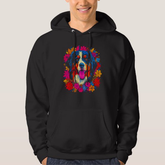 Cute Bernese Mountain Dog Flowers Hoodie (Vorderseite)