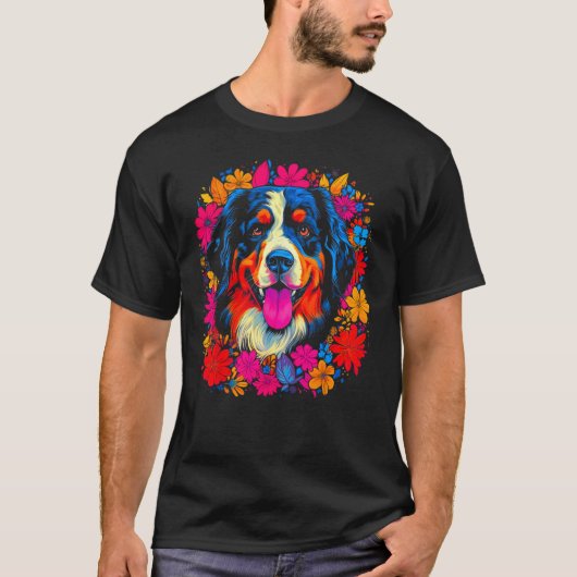 Cute Bernese Mountain Dog Flowers T-Shirt (Vorderseite)