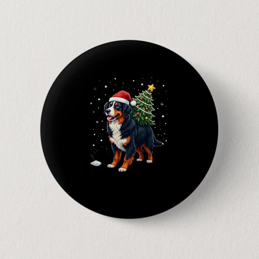 Cute Bernese Mountain Dog in a Christmas Tree for Button (Vorderseite)
