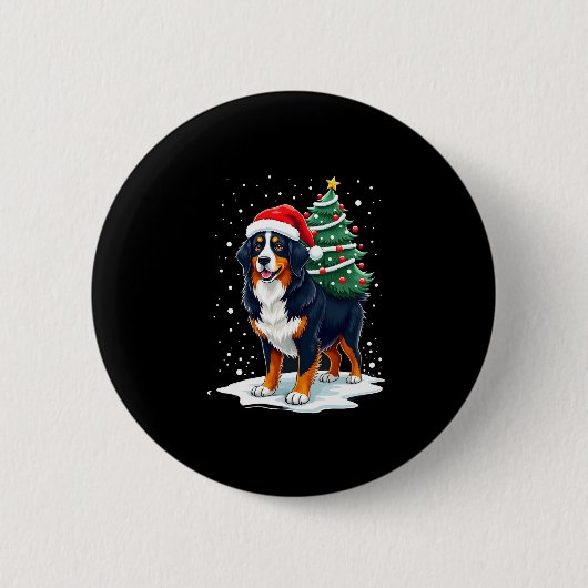 Cute Bernese Mountain Dog in a Christmas Tree for Button (Vorderseite)