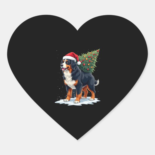 Cute Bernese Mountain Dog in a Christmas Tree for Herz-Aufkleber (Vorderseite)