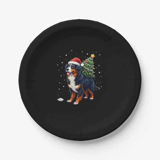 Cute Bernese Mountain Dog in a Christmas Tree for  Pappteller (Vorderseite)
