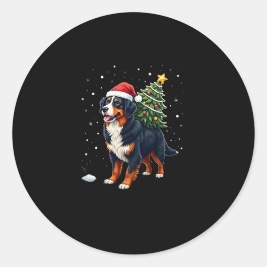 Cute Bernese Mountain Dog in a Christmas Tree for Runder Aufkleber (Vorderseite)