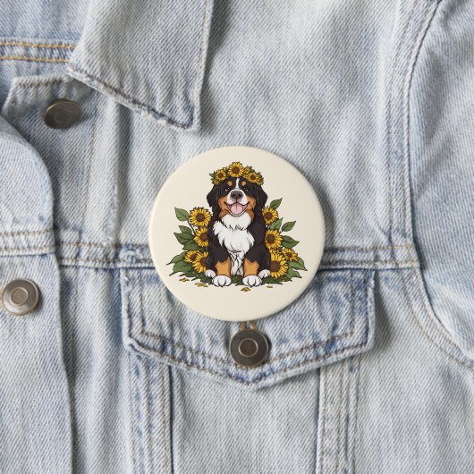 Cute Bernese Mountain Dog Wearing Sunflower Crown Button (Beispiel)